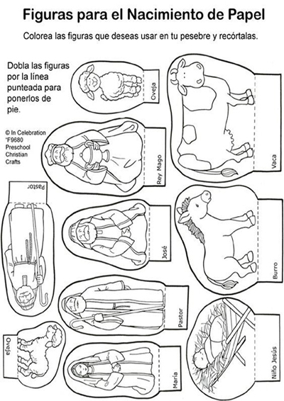 Figuras para colorear y armar el Pesebre (archivo JPG)