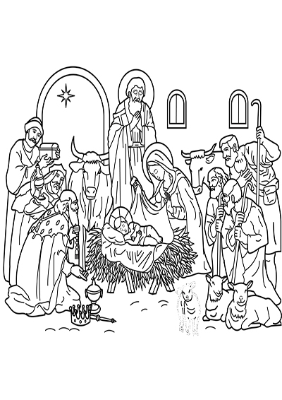 Pesebre para colorear (archivo JPG)